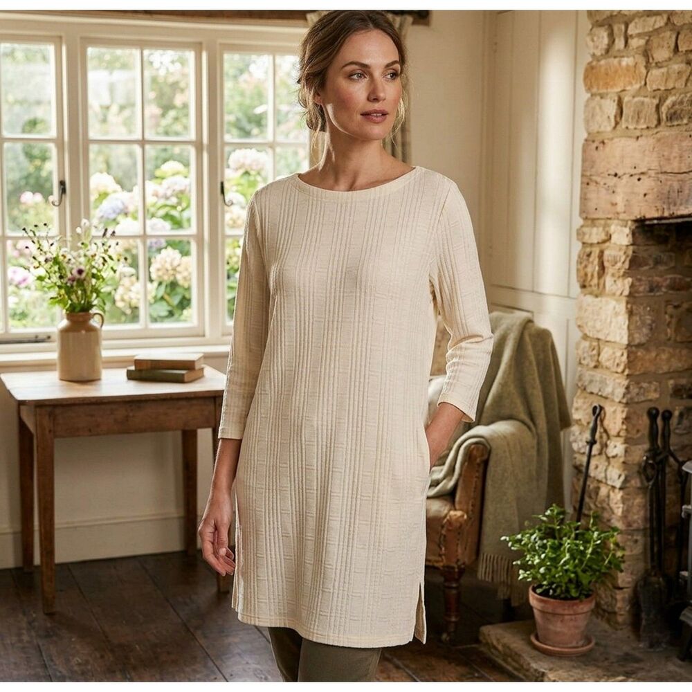 J. Jill Wearever Collection Grid Textured Tunic Top - Ivory / Cream  Size Medium